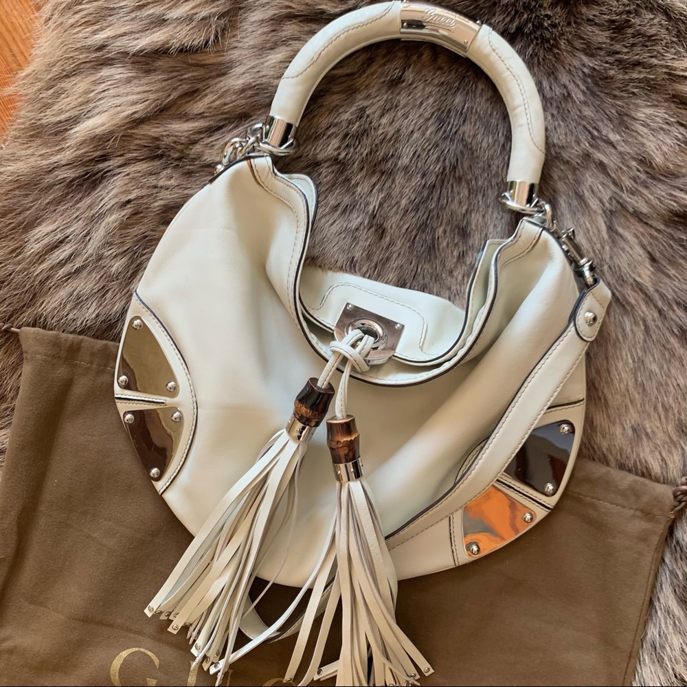 GUCCI Leather Indy Top Handle Hobo Ivory Bag 🤍🤍
